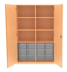 Materialschrank mit Mittelwand und 12 hohen Schben