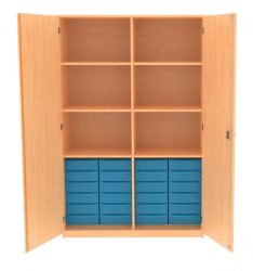 Materialschrank mit Mittelwand und 24 flachen Schben