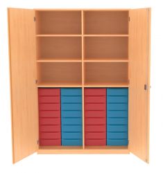 Materialschrank mit Mittelwand und 32 flachen Schben