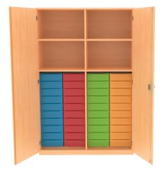 Materialschrank mit Mittelwand und 40 flachen Schben